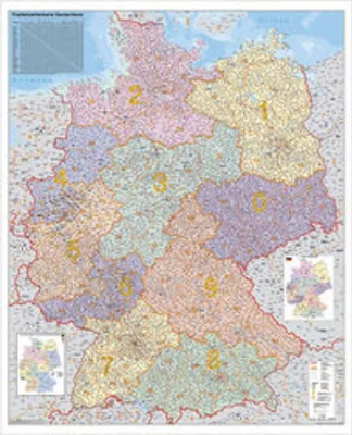 Produktbild von Stiefel Wandkarte Großformat Deutschland, PLZ-Karte, ohne Metallstäbe