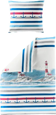 Produktbild von Traumschloss Seersucker Sommer Bettwäsche - aqua, Maritim, Anker 200 x 200 cm Maritim, Anker