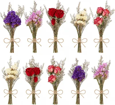 Imagen del producto de Pequeños arreglos de flores secas, 10 unidades, con cinta de yute, decoración natural para regalos