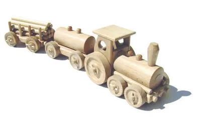 Produktbild von Modelleisenbahn Güterzug aus Buchenholz, 40x8x9cm, gewachst, für Sandkästen, drehende Räder