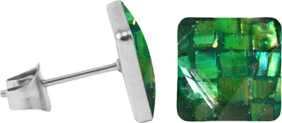 Produktbild von Chirurgenstahl Ohrstecker mit Mosaik Quadrat Größe - 9 mm Farbe - Grün