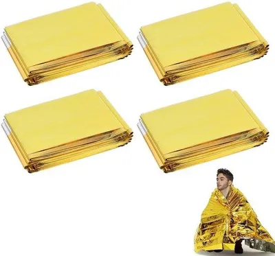 Immagine prodotto di Coperta di emergenza impermeabile - Set di 4 coperte di emergenza - Coperta termica - Compatta e portatile - 210 x 160 cm - Previene l'ipotermia - Coperta di emergenza