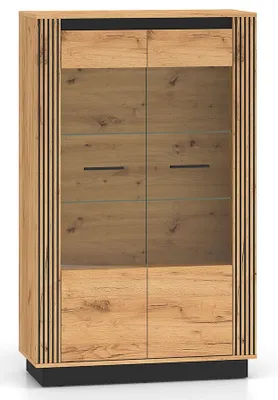 Immagine prodotto di Vetrina con parte in vetro MING - rovere artigianale oro / nero