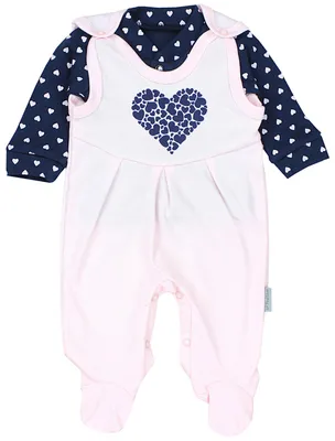 Produktbild von TupTam Baby Mädchen Jungen Strampler mit Langarmshirt Aufdruck Spruch 2 teilig, Farbe: Herzen Rosa Dunkelgrau, Größe: 68