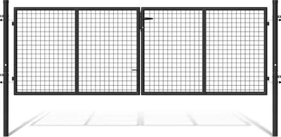 Produktbild von Izrielar Doppelflügel Gartentor  Anthrazit, 300 x 100 cm inkl. Griff, Schloss, Schlüsseln und Bodenverriegelung Gartenpforte Einfahrtstor Hoftür,Abgerundet