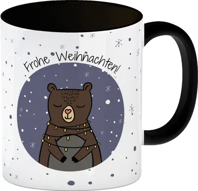 Produktbild von Frohe Weihnachten Kaffeebecher Schwarz mit süßem Bären