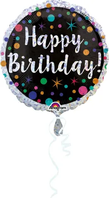 Image de Folienballon Happy Birthday Polka Dot schwarz 43cm