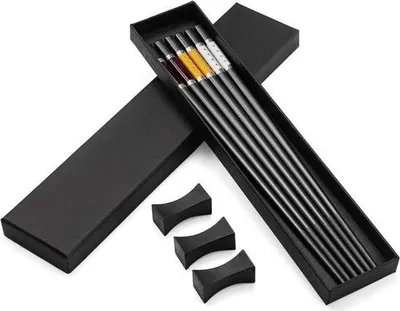 Produktbild von Japanisches Essstäbchen-Set – Edelstahl – 6-teilig – schwarz