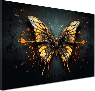 Produktbild von Abstrakt Schmetterling Dark Wandbild Leinwandbild Kunstdruck XL Wanddeko: 90x60x4cm