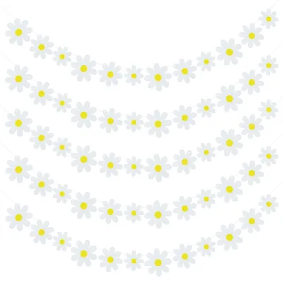 5er-Set weiße Gänseblümchen-Girlande aus Papier, 3 m