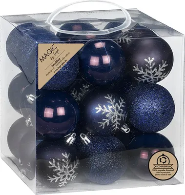 Produktbild von Weihnachtskugeln Kunststoff 6cm mit Glitzer 27er Set - Night Blue