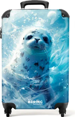 Obrázek produktu pro NoBoringSuitcases.com Dětský kufr do příručního zavazadla 55x35x20 cm, 36L, veselé potisky pro děti: Blue - Seal, cestovní kufr na 4 kolečkách