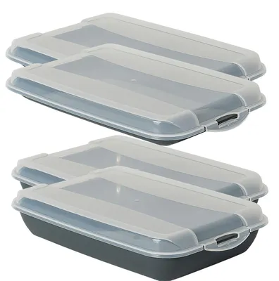 Produktbild von Novaliv Sparset 2x flach 2x hoch Anthrazit Premium Aufschnittbox mit Transparentem Deckel, Frischhaltedosen für Wurst & Käse Maße 25x17x3 cm 25x17x5 cm Kühlschrank Organizer Knäckebrotbox must-have