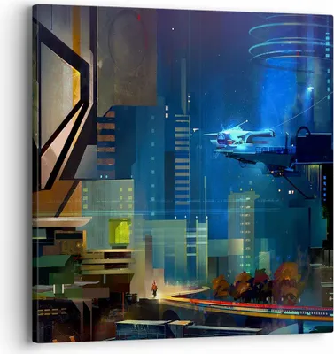 Produktbild von Bild auf Leinwand - Leinwandbild - Fantasie Stadt - 40x40cm - Wand Bild - Wanddeko - Wandbilder - Leinwanddruck - Bilder - Kunstdruck - Wanddekoration - Leinwand bilder - Wandkunst - AC40x40-3890