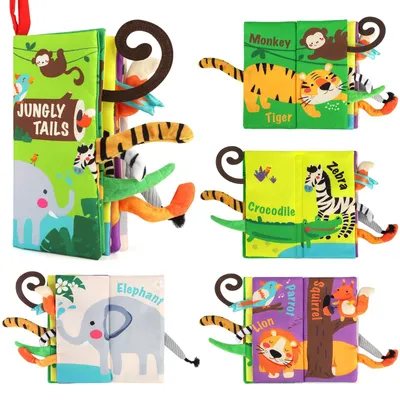 Productafbeelding van Minicee Baby Buggyboek – Knisperboek Jungle Dieren, Stoffenboek, Sensorisch speelgoed voor baby's van 0-24 maanden