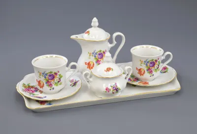 Zdjęcie produktu dla Zestaw do kawy, czeska porcelana, Mary-Anne, kolorowy bukiet, Leander, 9 d.
