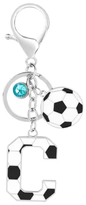 Productafbeelding van Voetbal sleutelhanger met letter C en blauwe kristal