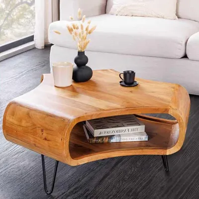 Produktbild von Design Couchtisch LIVE-RANIC 70cm braun Akazienholz mit Stauraum