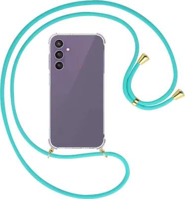 Produktbild von Handykette Backcover-Schutzhülle mit Band (Metall goldfarben) für Samsung Galaxy A25 5G - türkis