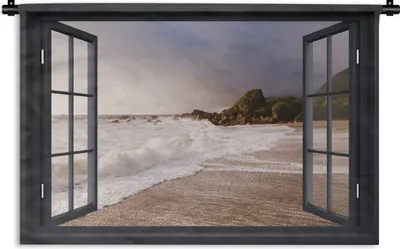 Produktbild von MuchoWow® Wandteppich Wandbehang Aussicht - Meer - Strand 90x60 cm Tapisserie Dekoration Wandtuch - Wandskulpturen - Bildteppich
