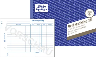 Produktbild von Avery Zweckform 308, Buchungsbeleg, A5 quer, 50 Originale, 50 Blatt