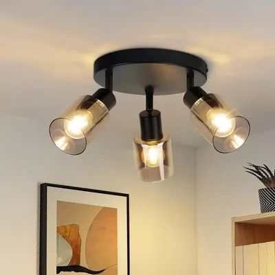 Image de ZMH Spot de plafond Vintage 3 flammes Plafonnier industriel noir Plafonnier E14 rétro Spots de plafond couloir en verre et métal Orientable Spot pour cuisine salon Sans ampoules