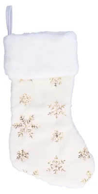 Productafbeelding van Polyester kerstsok-hanger met borduursel, sneeuwvlokkenmotief, kerstboomversiering, ornament, goud