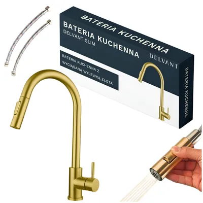 Produktbild von Küchenarmatur Wasserhahn Küche Edelstahl mit Herausziehbarer Spültischarmatur mit Hoher Auslauf für die Küche Delvant SLIM gold