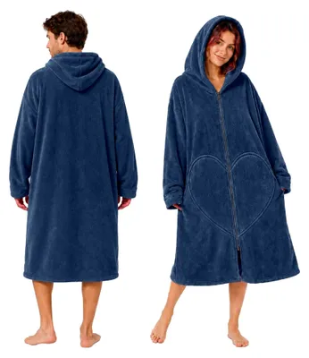 Produktbild von Surf Poncho Handtuch Badeponcho mit Kapuze für Damen und Herren, schnelltrocknend und leicht, ideal für Strand, Schwimmen und Camping (Dunkelblau)