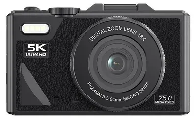 Produktbild von 5K Digitalkamera - Kompaktkamera - 64 MP, 18x Zoom, Klappdisplay, 64 GB SD-Karte Inklusive - Schwarz