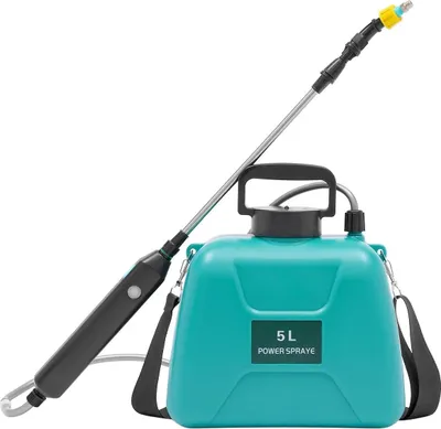 Immagine prodotto di Irroratore elettrico, 5 L (1,35 galloni) a batteria, 2 ugelli, lancia telescopica, tracolla regolabile, giardino/prato, verde