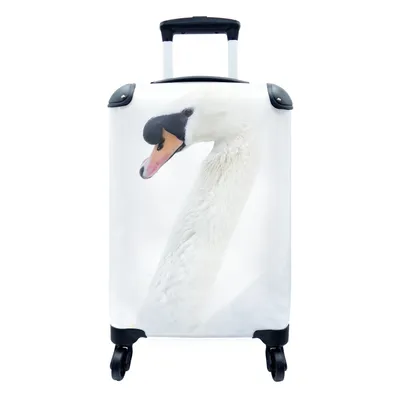 Produktbild von MuchoWow® Koffer Handgepäck Trolley Rollkoffer Kleine Reisekoffer mit 4 Rollen - Schwan auf weißem Hintergrund - Cabin Size < 55x40x23 cm & 55x40x20 cm - Fotokoffer - Kabinenkoffer - Boardgepäck - Reise-Box - Reisekoffer - Reisegepäck - Koffer mit Bild - Trolley für Kinder