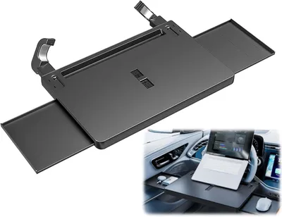 Productafbeelding van 3-in-1 clip - On stuurwieltafel voor de auto - Met intrekbare planken links en rechts en krasbestendige groef op het stuur - Multifunctioneel auto