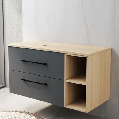 Produktbild von Waschtischunterschrank GHENT 100cm Dunklegrau Badezimmer Unterschrank Badschrank Hängeschrank Badmöbel Set MDF Softclose