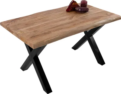 Produktbild von Esstisch Baumkante massiv Mango 120 x 80 X-Gestell schwarz CALI