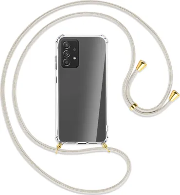 Produktbild von Handykette Backcover-Schutzhülle mit Band (Metall goldfarben) für Samsung Galaxy A72 - broken white