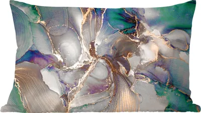 Produktbild von MuchoWow® Zierkissen Sofakissen Wohnzimmer Dekokissen 50x30 cm Gold - Blau - Marmor - Wohnzimmerdekoration - Polster mit Photo
