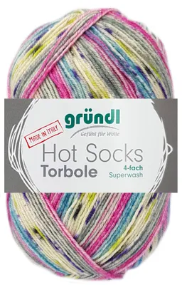 Produktbild von 100 Gramm Gründl Hot Socks Torbole 4--fach 07 Rainbow Mix