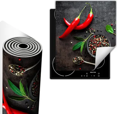 Produktbild von Herdabdeckplatte 45x52 cm Glaskeramikkochfeld Abdeckung Anti Rutsch Matte Aufrollbar, Gewürze Chilli