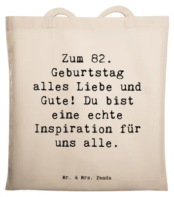 Produktbild von Mr. & Mrs. Panda Tote Bag Spruch 82. Geburtstag - Transparent - Geschenk, Geburtstagsgeschenk, Erfahrungen, handgefertigt, Erinnerungen, Freude, Beutel, Tasche, Feier