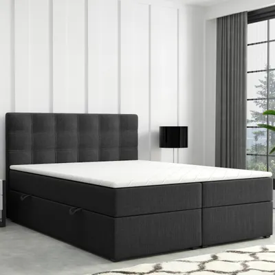 Produktbild von Boxspringbett ROM mit Bettkasten 180 x 200 cm Webstoff Schwarz Bett Bettkasten