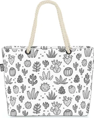 Produktbild von VOID Kakteen Zeichnung Strandtasche Shopper 58x38x16cm 23L XXL Einkaufstasche Tasche Reisetasche Beach Bag