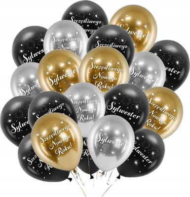 Image de SILVESTER Ballons Noir Or Argent Chrome Nouvel An Réveillon du Nouvel An 20 pièces