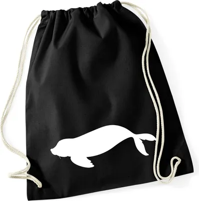 Produktbild von Huuraa Turnbeutel Robbe Silhouette 12 Liter Black Baumwolle Rucksack Geschenkidee