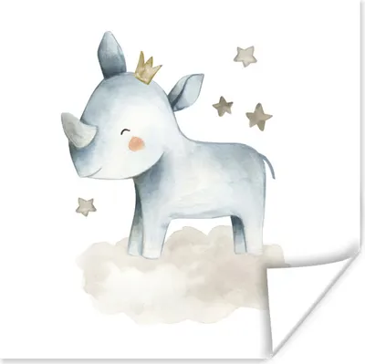 Produktbild von MuchoWow® Poster Rhinozeros - Sterne - Wolke 50x50 cm - Wohnzimmerdekoration