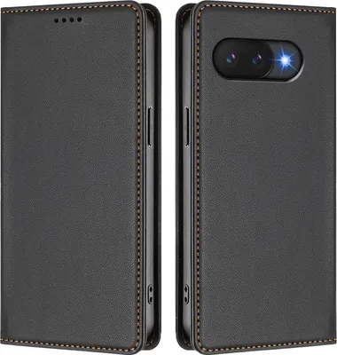 Obrázek produktu pro Kožené pouzdro pro Google Pixel 9A, magnetické flipové pouzdro zPolyuretankůže se stojánkem Černá