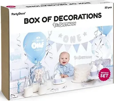 Produktbild von Geburtstagsparty-Dekorationen für den 1. Geburtstag, Set in Blau und Silber