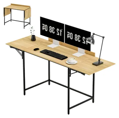 Produktbild von Klappbarer Schreibtisch für Computer mit modernem Design, Metallgestell für Arbeitszimmer und Home Office, 100/135/170 x 58 x 78 cm in Eiche