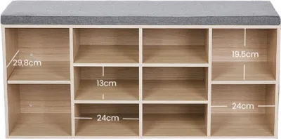 Produktbild von Schuhbank - Schuhregal - Platzsparend - 10 Fächer - 104 x 30 x 48 cm - Holzoptik