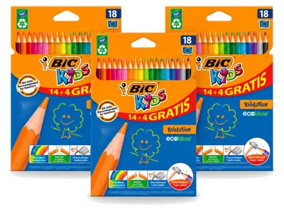 Productafbeelding van 3 x BIC Kids Evolution kleurpotloden - 18 verschillende kleuren - Voordeelverpakking - 3 stuks